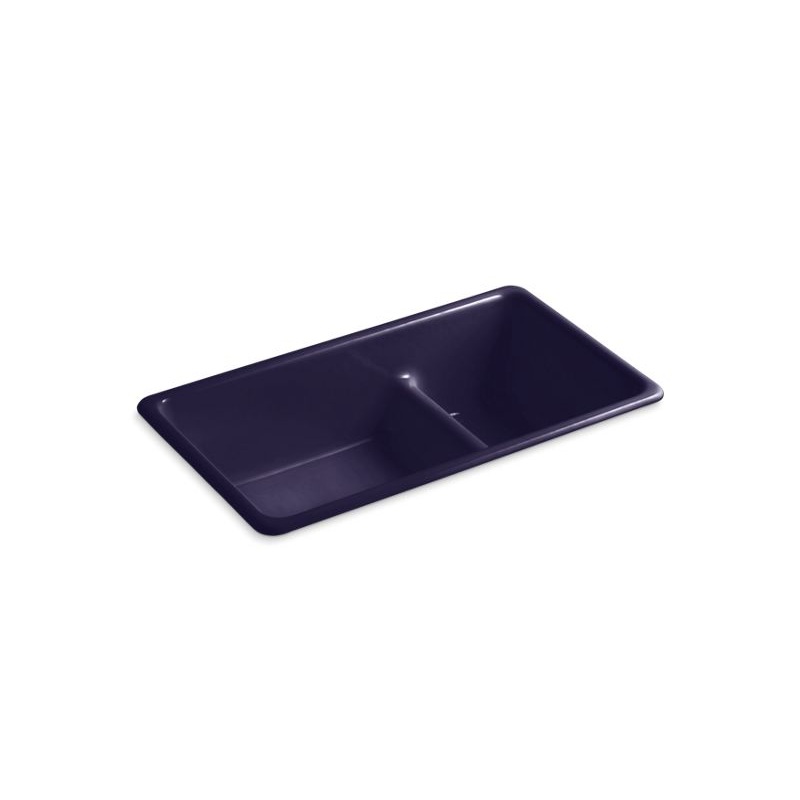 KOHLER K-6625-DGB Iron/Tones Smart Divide 33" Top-/Undermount Double-Bowl Kitchen Sink In Indigo Blue