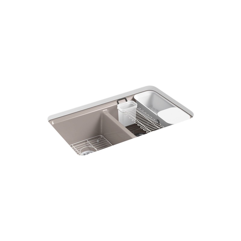 KOHLER K-8679-5UA3-TRF Riverby 33" Undermount Double-Bowl Workstation Kitchen Sink In Truffle