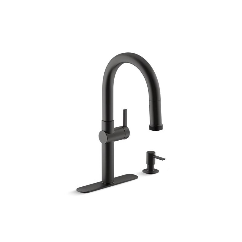 KOHLER K-R22153-SD-BL Rune Pull-down kitchen sink faucet with two-function sprayhead In Matte Black