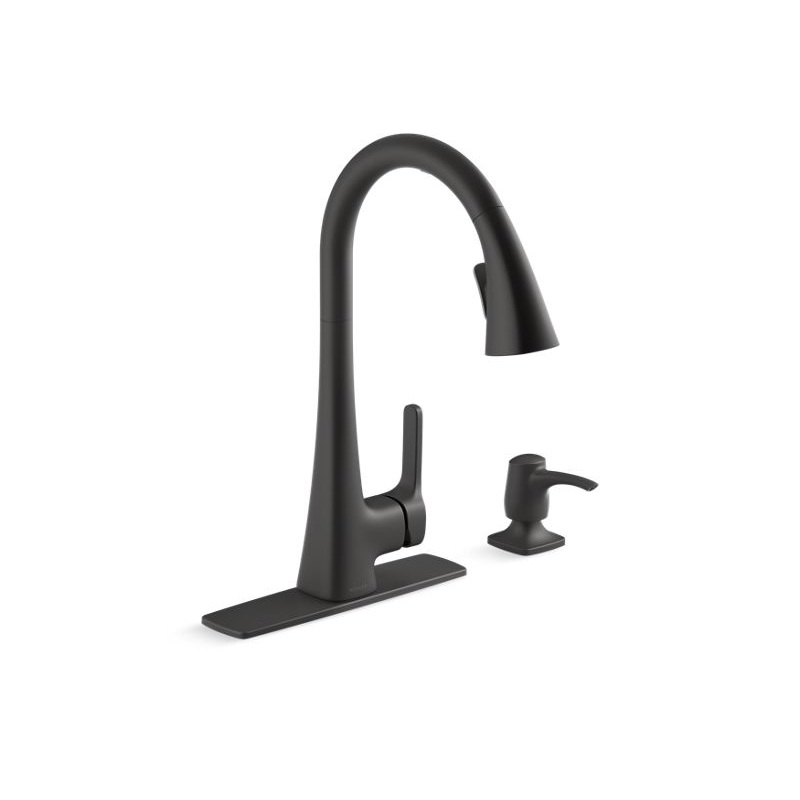 KOHLER K-R26281-SD-BL Maxton Touchless pull-down kitchen faucet with soap/lotion dispenser In Matte Black