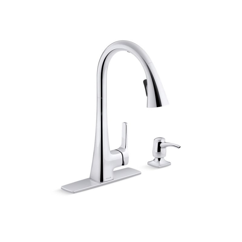 KOHLER K-R26281-SD-CP Maxton Touchless pull-down kitchen faucet with soap/lotion dispenser In Polished Chrome