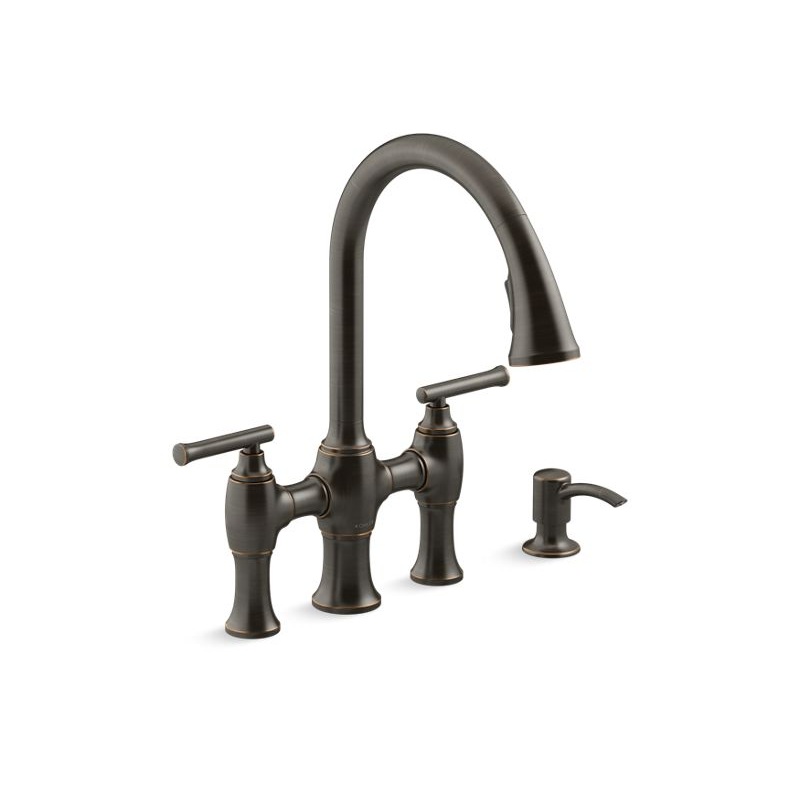 KOHLER K-R28705-SD-2BZ Oresund Single-hole bridge kitchen sink faucet with two-function sprayhead In Oil-Rubbed Bronze