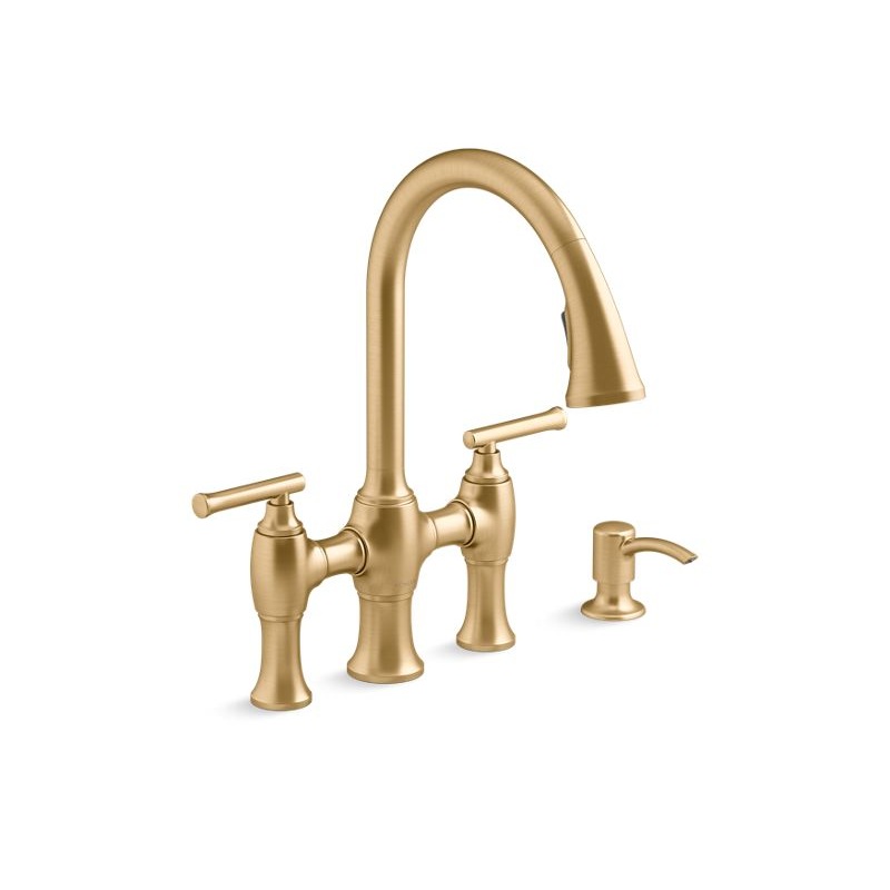 KOHLER K-R28705-SD-2MB Oresund Single-hole bridge kitchen sink faucet with two-function sprayhead In Vibrant Brushed Moderne Brass