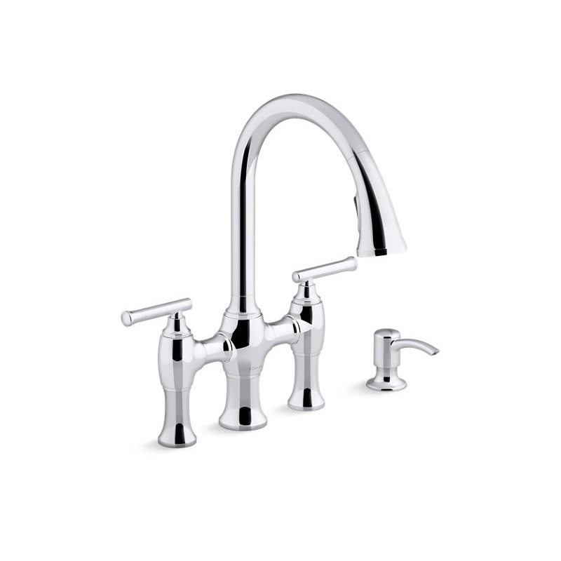 KOHLER K-R28705-SD-CP Oresund Single-hole bridge kitchen sink faucet with two-function sprayhead In Polished Chrome