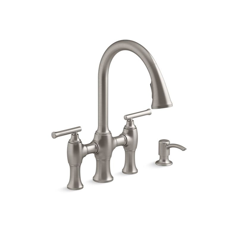 KOHLER K-R28705-SD-VS Oresund Single-hole bridge kitchen sink faucet with two-function sprayhead In Vibrant Stainless