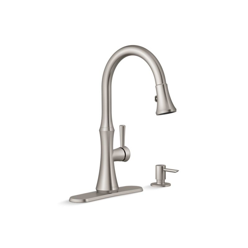 KOHLER K-R28706-SD-VS Kaori Pull-down kitchen sink faucet with soap/lotion dispenser In Vibrant Stainless