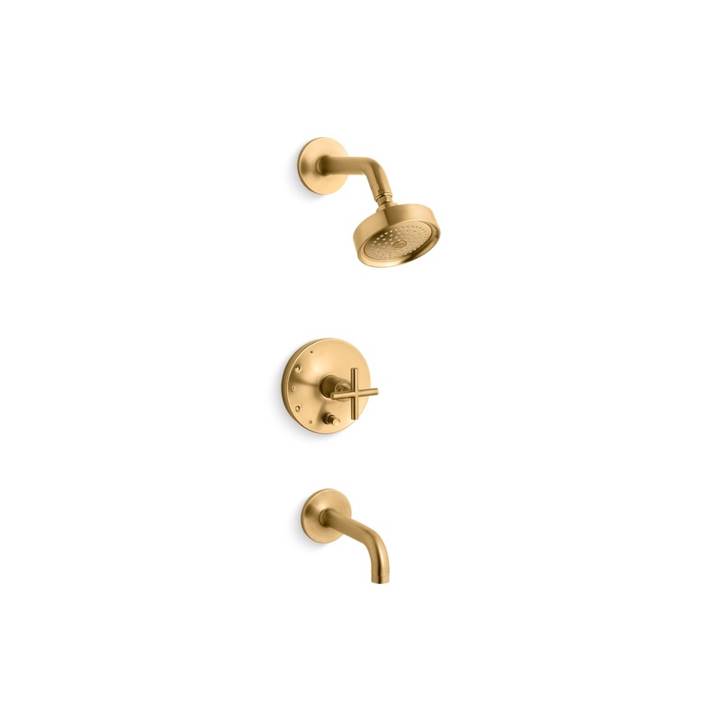 KOHLER K-T14421-3-2MB Purist Rite-Temp Bath And Shower Trim Kit With Push-Button Diverter And Cross Handle, 2.5 Gpm In Vibrant Brushed Moderne Brass