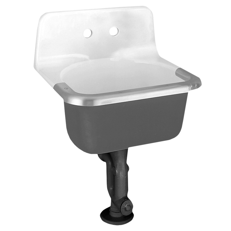 AMERICAN STANDARD 7695008.020, Akron Wall-Hung Cast Iron Service Sink With 8-inch Faucet Holes and Rim Guard in White