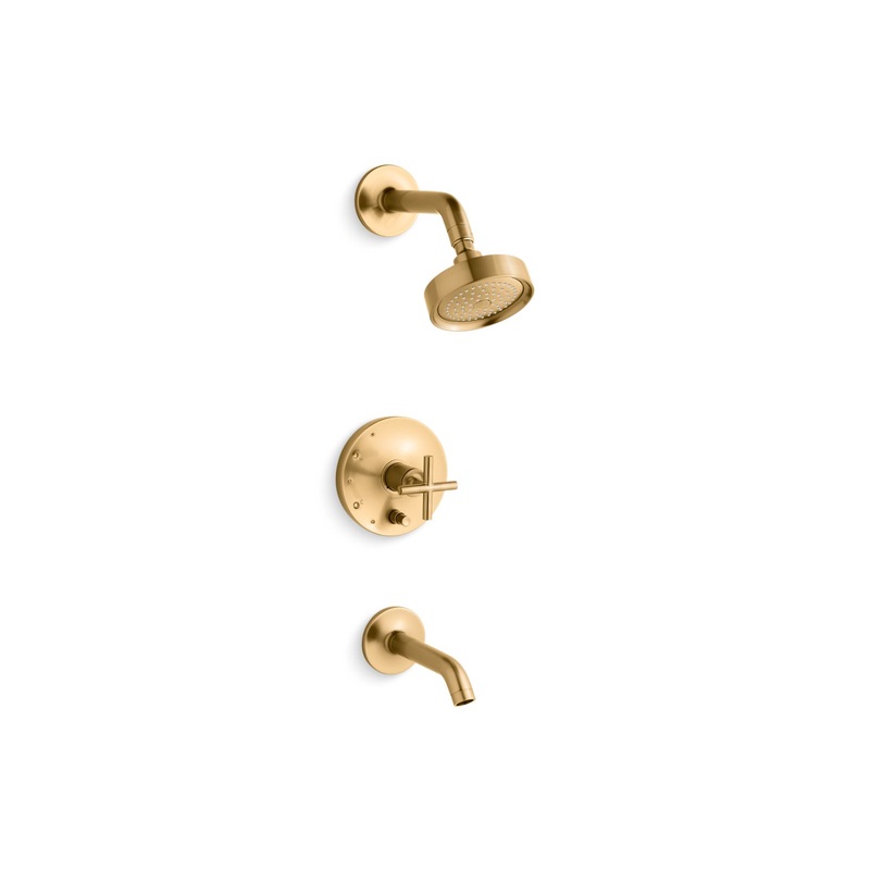 KOHLER K-T14420-3-2MB Purist Rite-Temp Bath And Shower Trim Kit With Push-Button Diverter And Cross Handle, 2.5 Gpm In Vibrant Brushed Moderne Brass