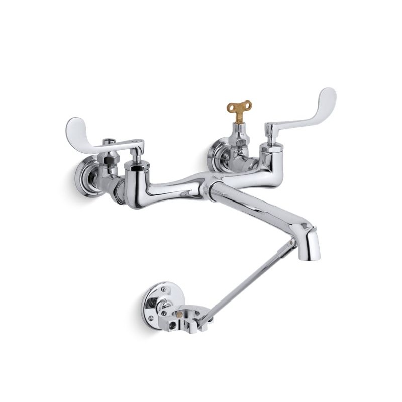 KOHLER K-7309-5A-CP Double wristblade lever handle service sink faucet with loose-key stops and spout with bottom wall brace