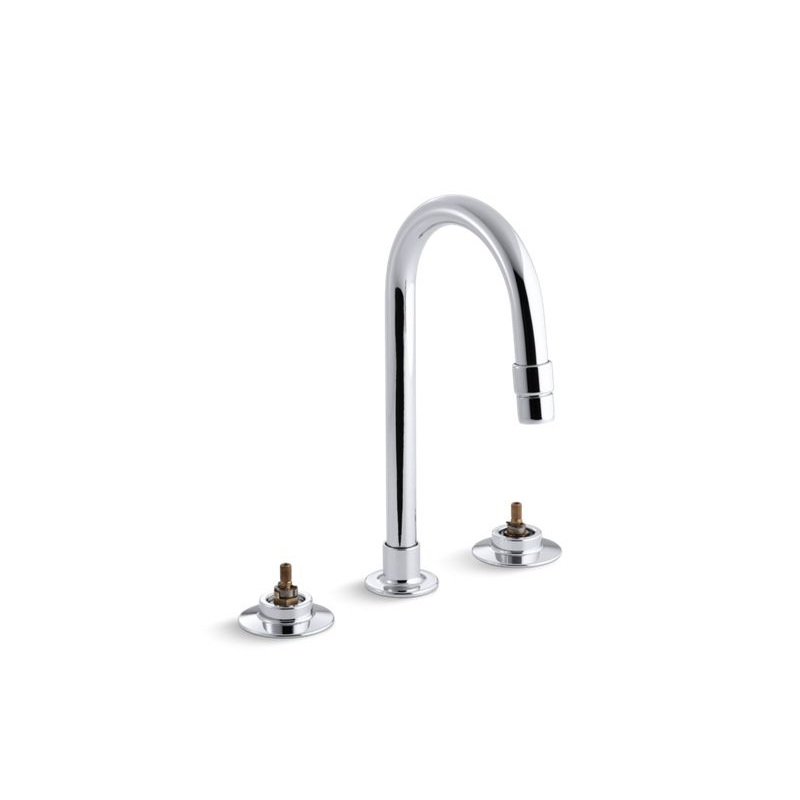 KOHLER K-7313-K-CP Triton Widespread commercial bathroom sink faucet with gooseneck spout and rigid connections, requires handles, drain not included