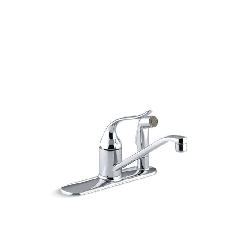 KOHLER K-P15173-F-CP Coralais single-handle kitchen sink faucet with sidespray through escutcheon and 8-1/2" swing spout, project pack