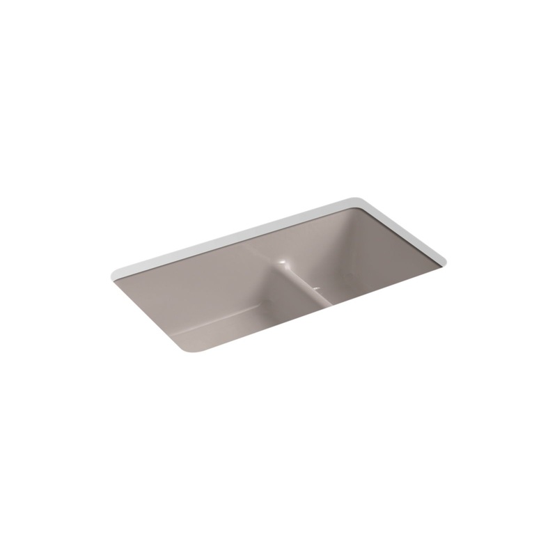 KOHLER K-6625-TRF Iron/Tones Smart Divide 33" Top-/Undermount Double-Bowl Kitchen Sink In Truffle