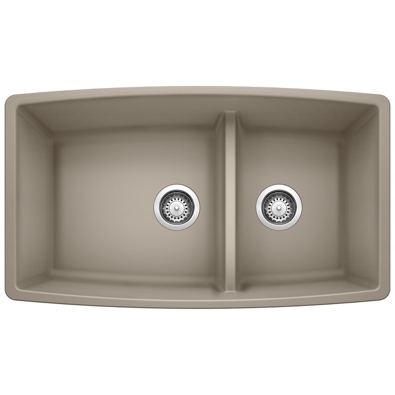 BLANCO 441315 Performa Performa SILGRANIT 33" 60/40 Double Bowl Undermount Kitchen Sink with Low Divide - Truffle in Truffle