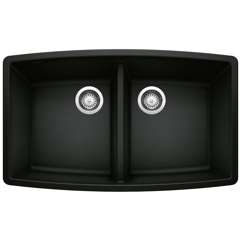 BLANCO 442937 Performa Performa SILGRANIT 33" 50/50 Double Bowl Undermount Kitchen Sink - Coal Black in Coal Black