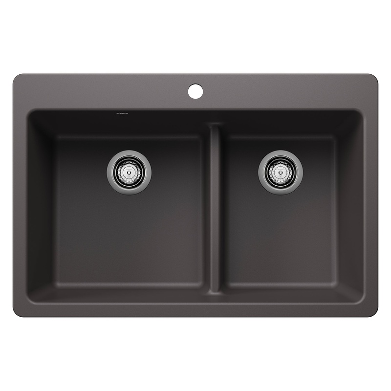 BLANCO 443212 Liven Liven SILGRANIT 33" 60/40 Double Bowl Dual Mount Kitchen Sink with Low Divide - Cinder in Cinder