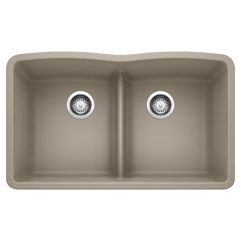 BLANCO 442072 Diamond Diamond SILGRANIT 32" 50/50 Double Bowl Undermount Kitchen Sink with Low Divide - Truffle in Truffle