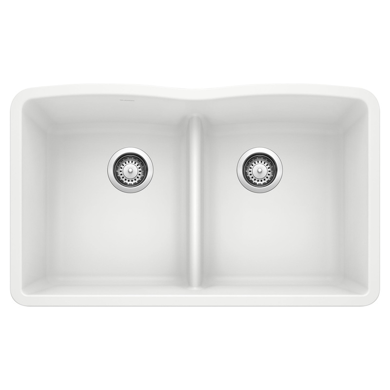 BLANCO 442074 Diamond Diamond SILGRANIT 32" 50/50 Double Bowl Undermount Kitchen Sink with Low Divide - White in White