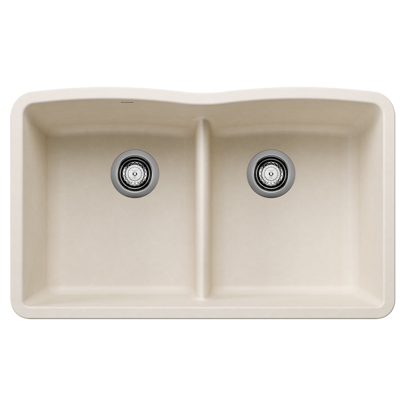 BLANCO 443069 Diamond Diamond SILGRANIT 32" 50/50 Double Bowl Undermount Kitchen Sink with Low Divide - Soft White in Soft White
