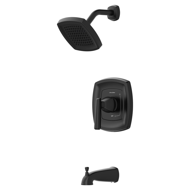 AMERICAN STANDARD TU018508.243, Edgemere 1.8 gpm/6.8 L/min Tub and Shower Trim Kit With Water-Saving Showerhead, Double Ceramic Pressure Balance Cartridge With Lever Handle in Matte Black