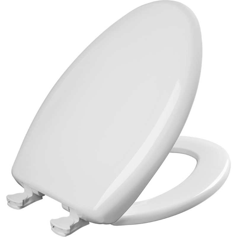Bemis Elongated Plastic Toilet Seat in Euro White with STA-TITE Seat Fastening System, EasyClean and  WhisperClose Hinge