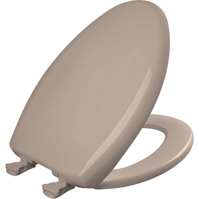 Bemis Elongated Plastic Toilet Seat in Fawn Beige with STA-TITE Seat Fastening System, EasyClean and  WhisperClose Hinge