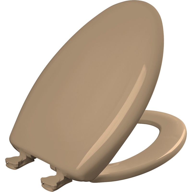Bemis Elongated Plastic Toilet Seat in Sand with STA-TITE Seat Fastening System, EasyClean and  WhisperClose Hinge
