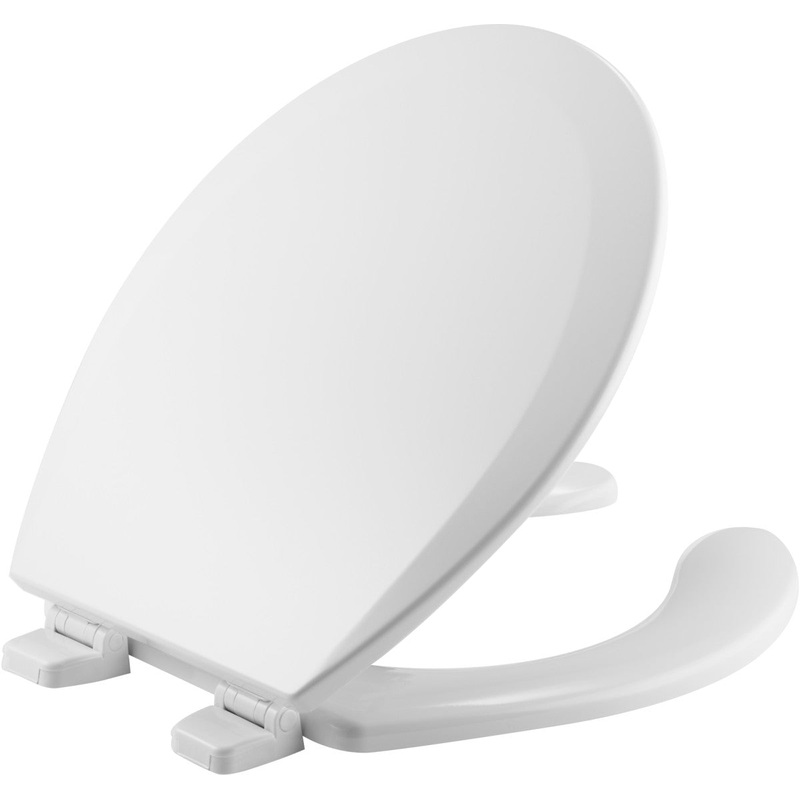 Bemis Round Open Front with Cover Enameled Wood Toilet Seat in White with Top-Tite STA-TITE Seat Fastening System and Precision Seat Fit Adjustable Hinge