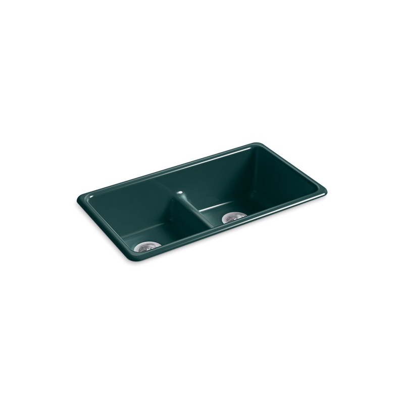 KOHLER K-5312-17 Iron/Tones Smart Divide 33 in. Top-/Undermount Double-Bowl Kitchen Sink In Teal