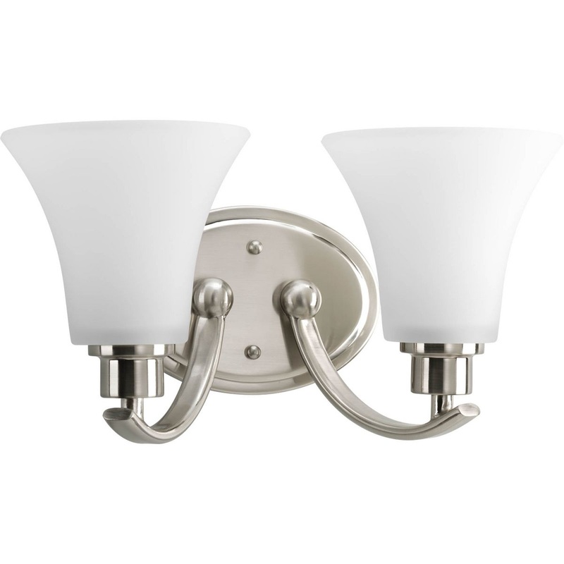 PROGRESS LIGHTING P2001-09 Joy Collection Two-Light Brushed Nickel Etched Glass Traditional Bath Vanity Light in Brushed Nickel