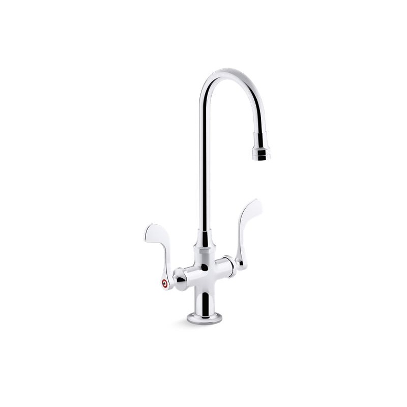 KOHLER K-100T70-5ANA-CP Triton Bowe 0.5 Gpm Monoblock Gooseneck Bathroom Sink Faucet With Aerated Flow And Wristblade Handles, Drain Not Included In Polished Chrome