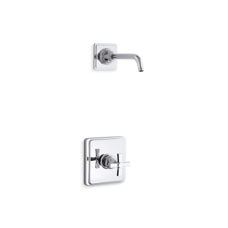 KOHLER K-TLS13134-3A-CP Pinstripe Pure Rite-Temp Shower Trim Kit With Cross Handle, Without Showerhead In Polished Chrome