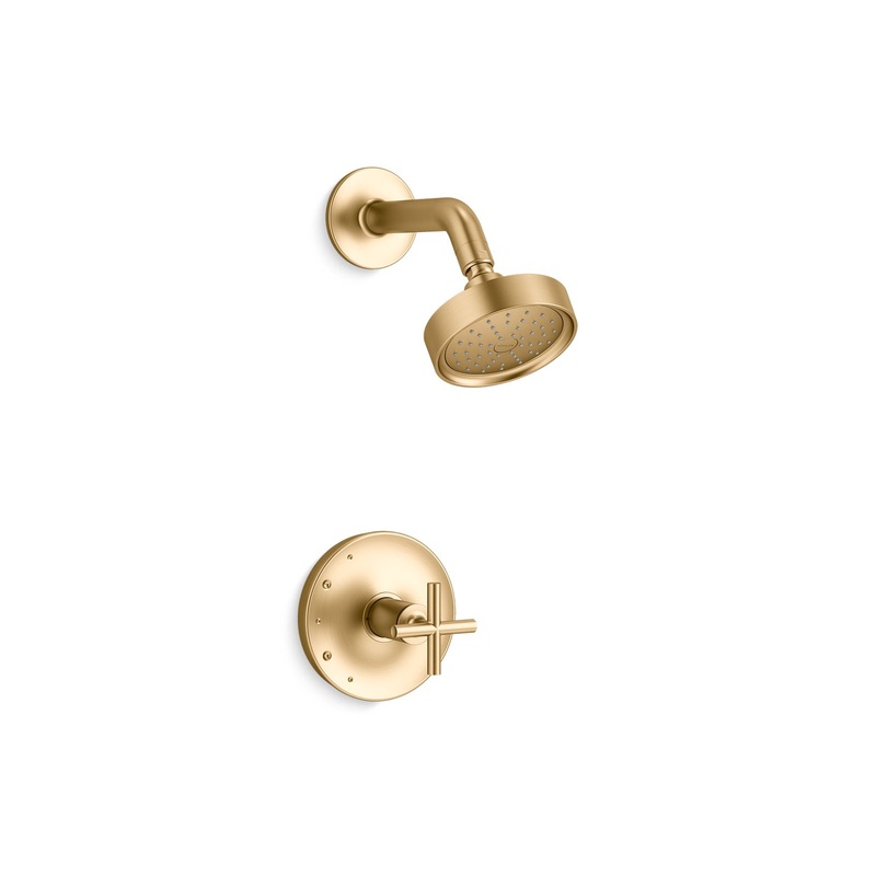 KOHLER K-TS14422-3G-2MB Purist Rite-Temp Shower Trim Kit With Cross Handle, 1.75 Gpm In Vibrant Brushed Moderne Brass