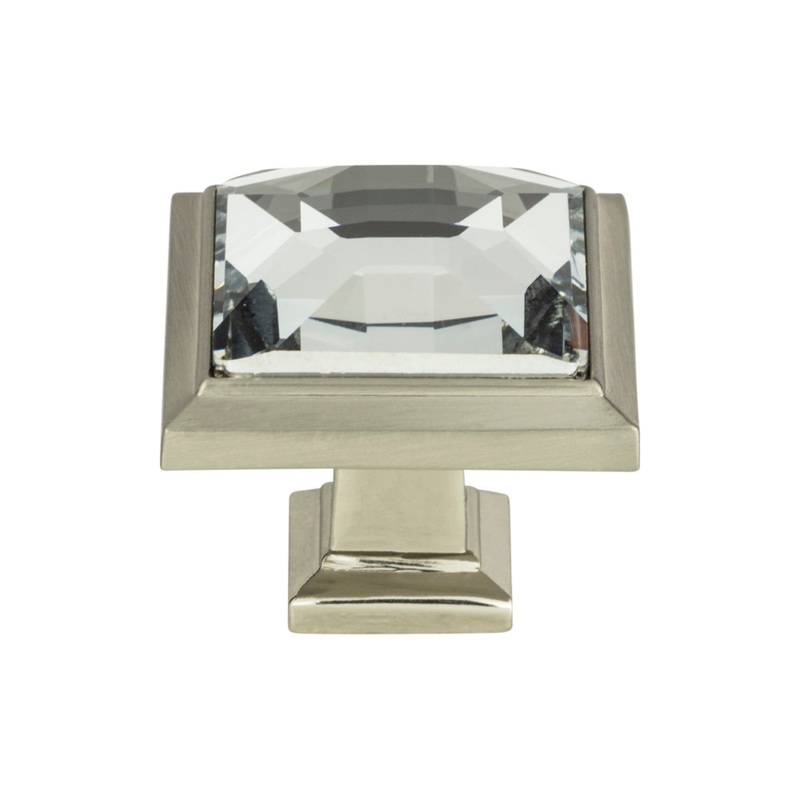 ATLAS 340-BRN Legacy Crystal 1 5/16" Length Square Knob - Brushed Nickel